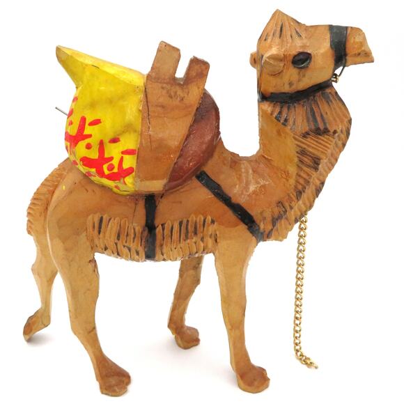 Pair of Hand Carved Wooden Camels 6” Folk Art Painted Figures Vintage Boho Decor - Picture 7 of 11